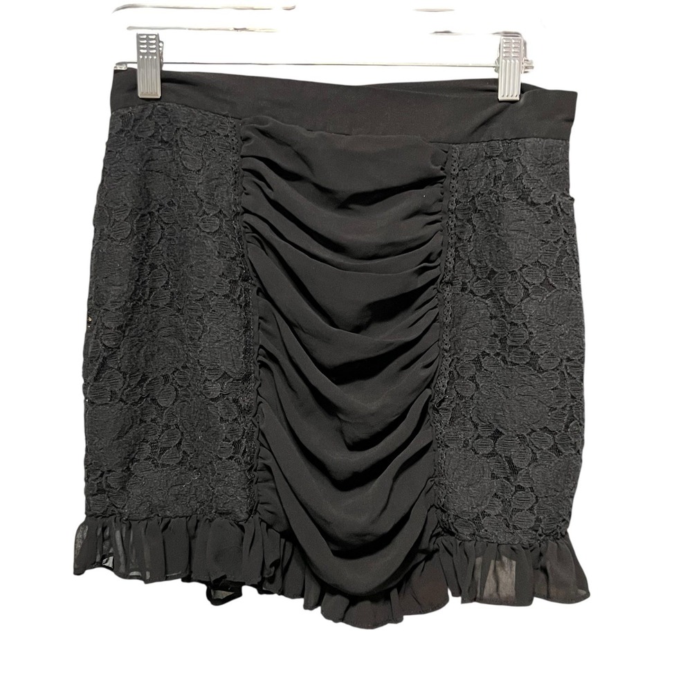 Twelve by Twelve Gothic Skirt Womens L Black Lace Draped Chiffon Back Zip Witchy